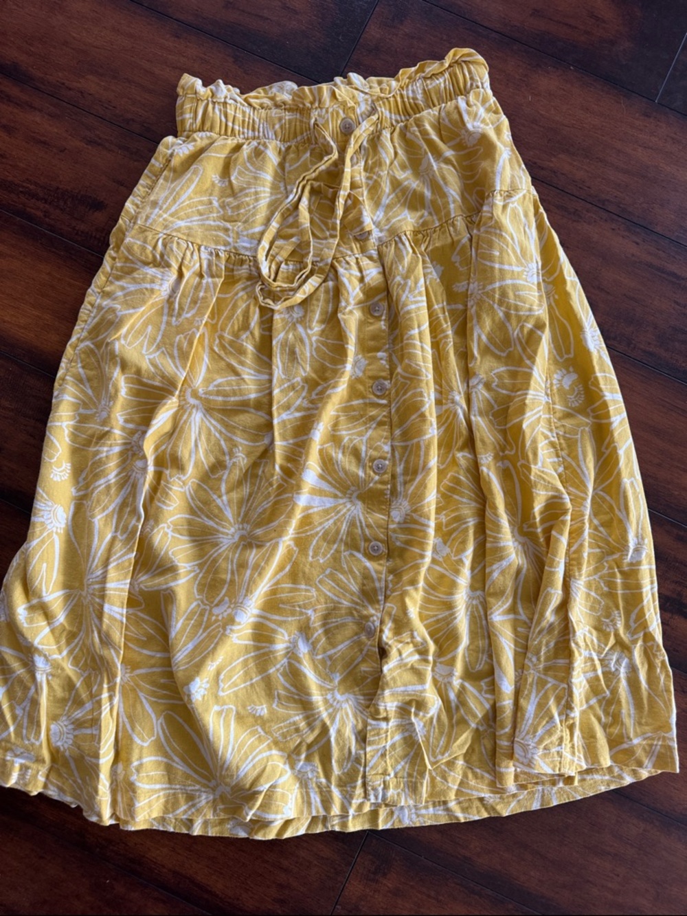 Universal Thread Yellow Floral Button-Front A-Line Skirt